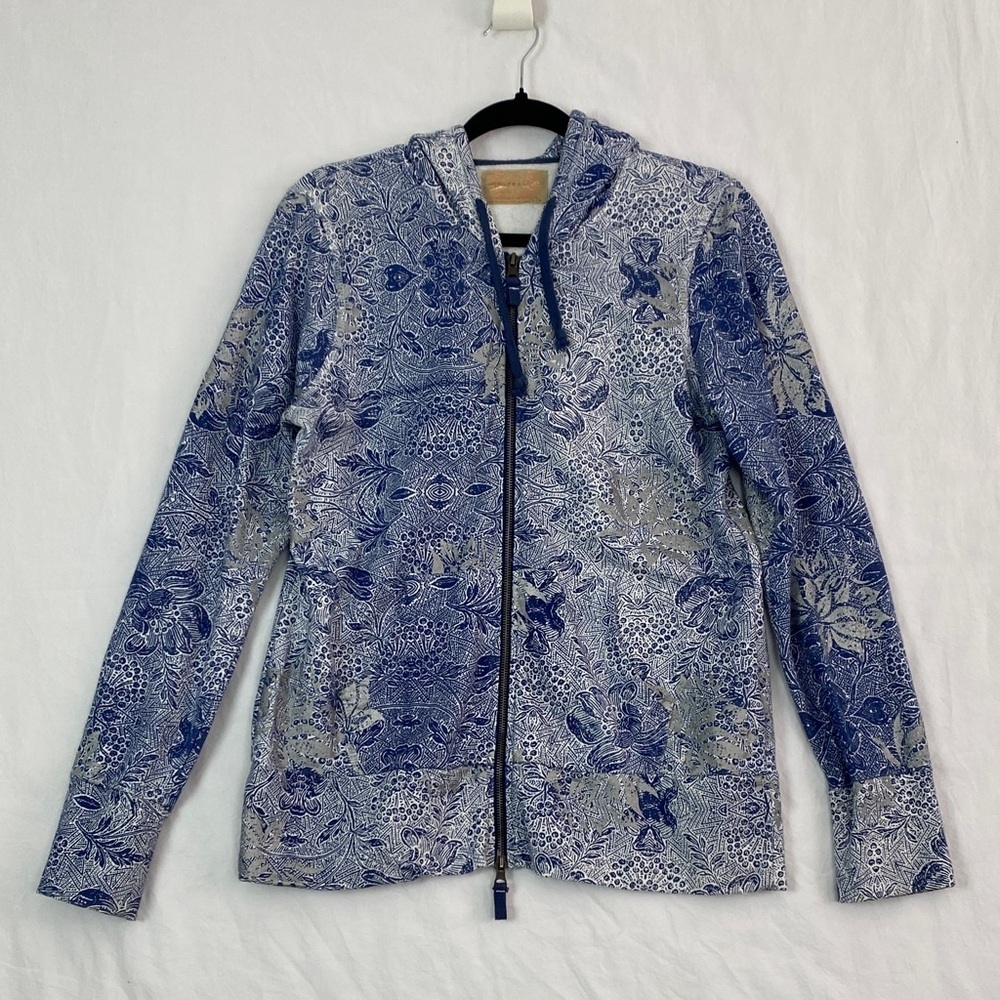Buffalo David Bitton Full Zip Hoodie Blue and White Patterned Size Large